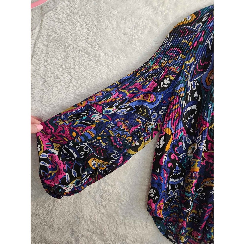 Melissa Paige Sz PS Floral Pleated Layering Blouse Ruffle Neck Flowy Sleeve #558 - Picture 5 of 10